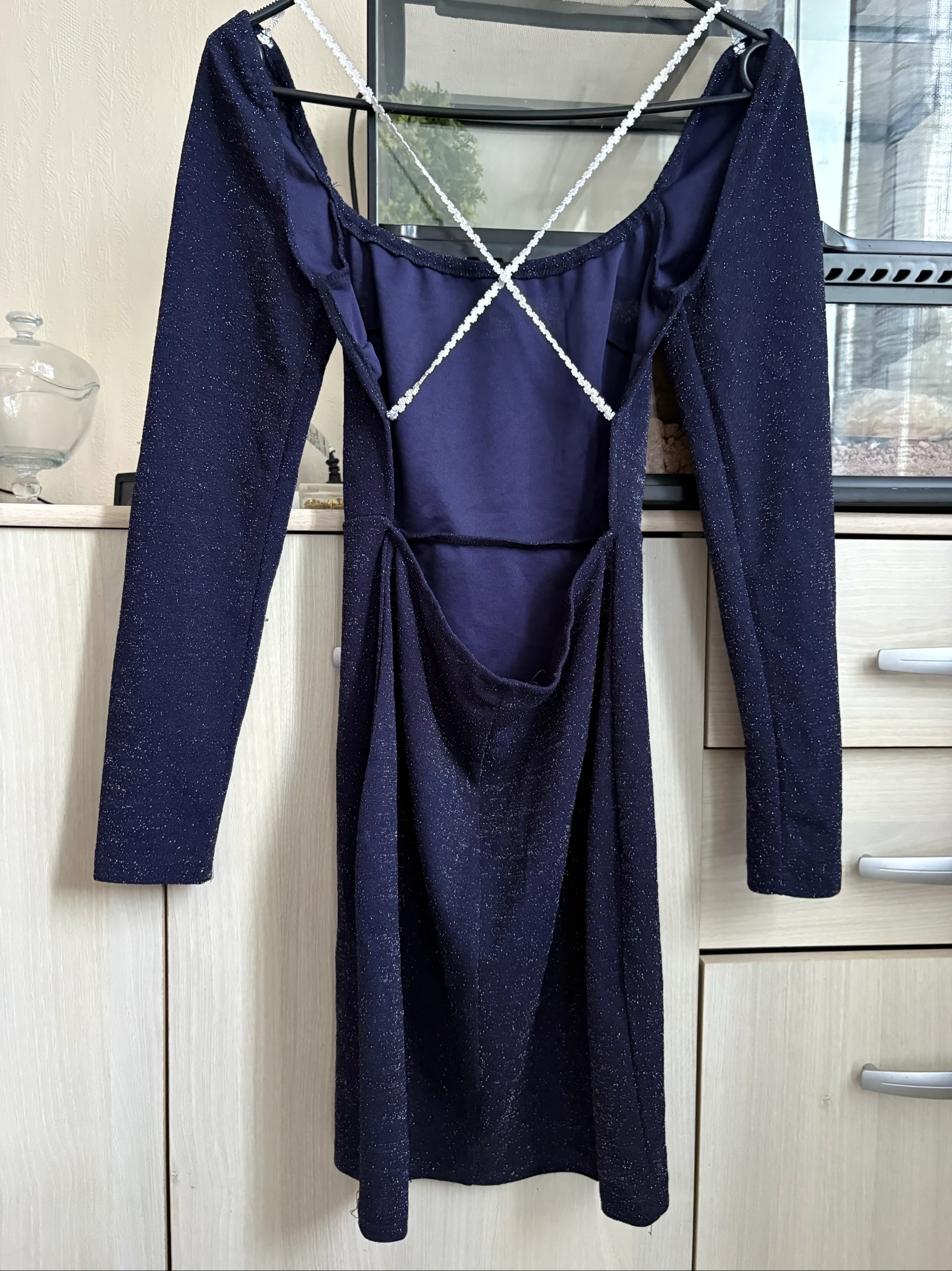 Vestido azul marino con lentejuelas y espalda descubierta talla XS – photo 4